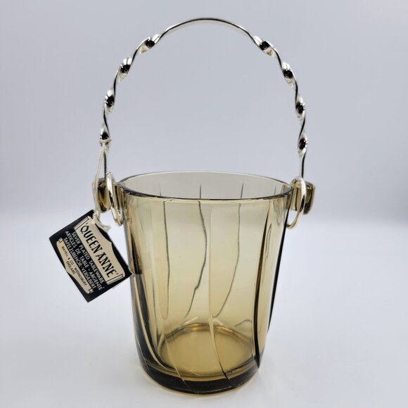 Vintage Queen Anne Glass Ice Bucket Smoked Mayell & Co Wednesbury Silver Plated - Picture 1 of 14